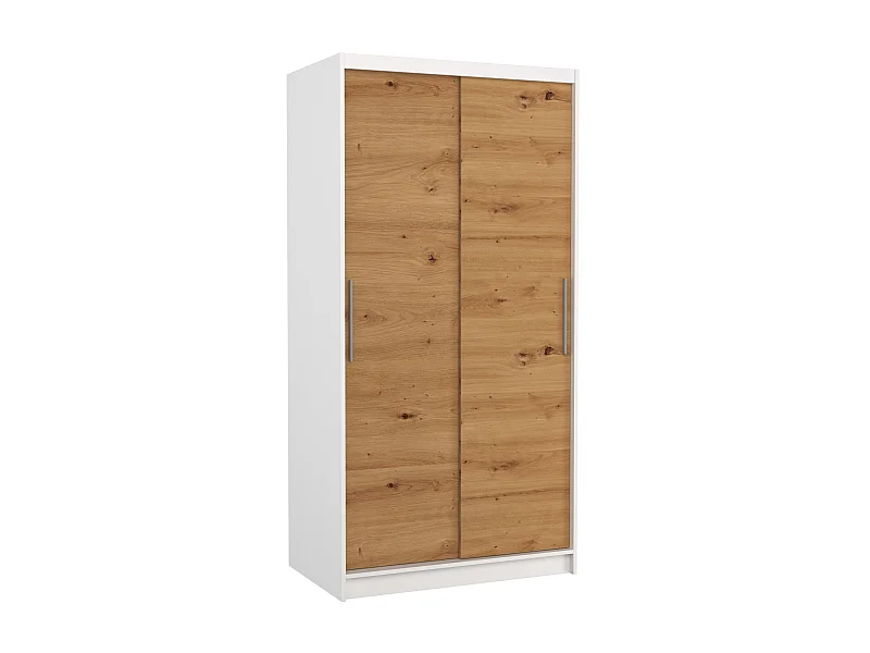 Petite armoire de chambre à coucher blanche 2 portes coulissantes bois artisan Kilane 100cm