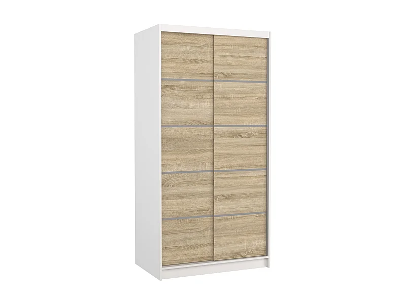 Petite armoire de chambre blanche 2 portes coulissantes en bois clair Rika 100cm