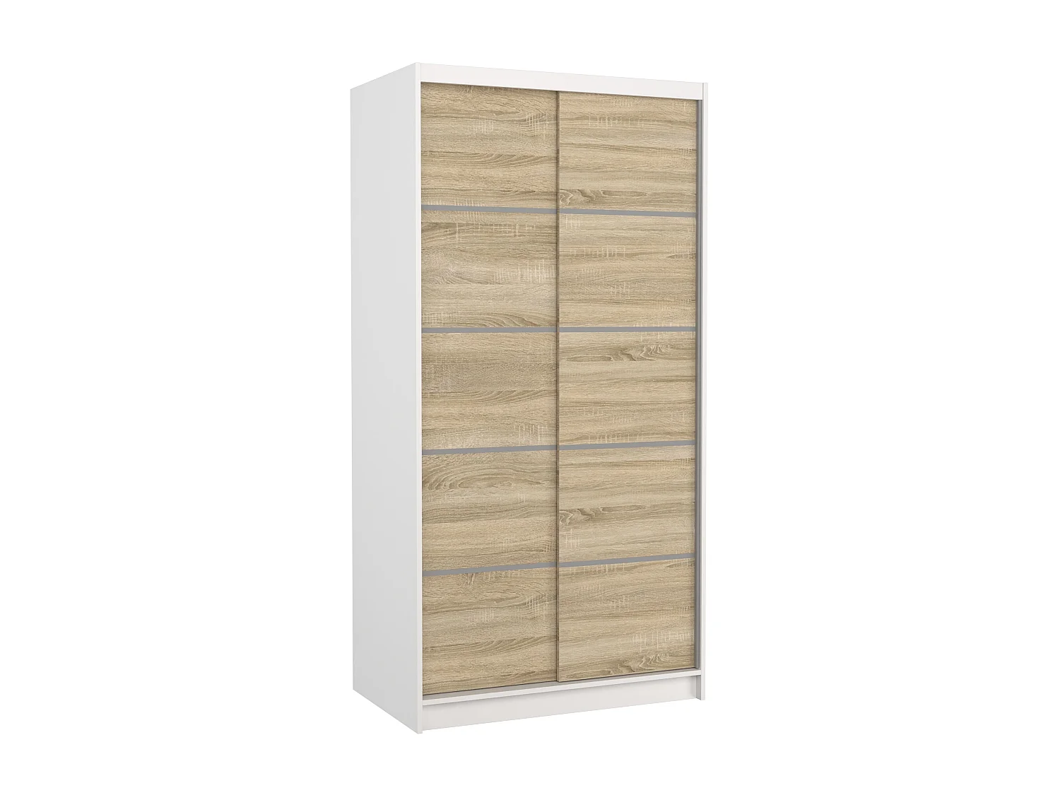 Petite armoire de chambre blanche 2 portes coulissantes en bois clair Rika 100cm