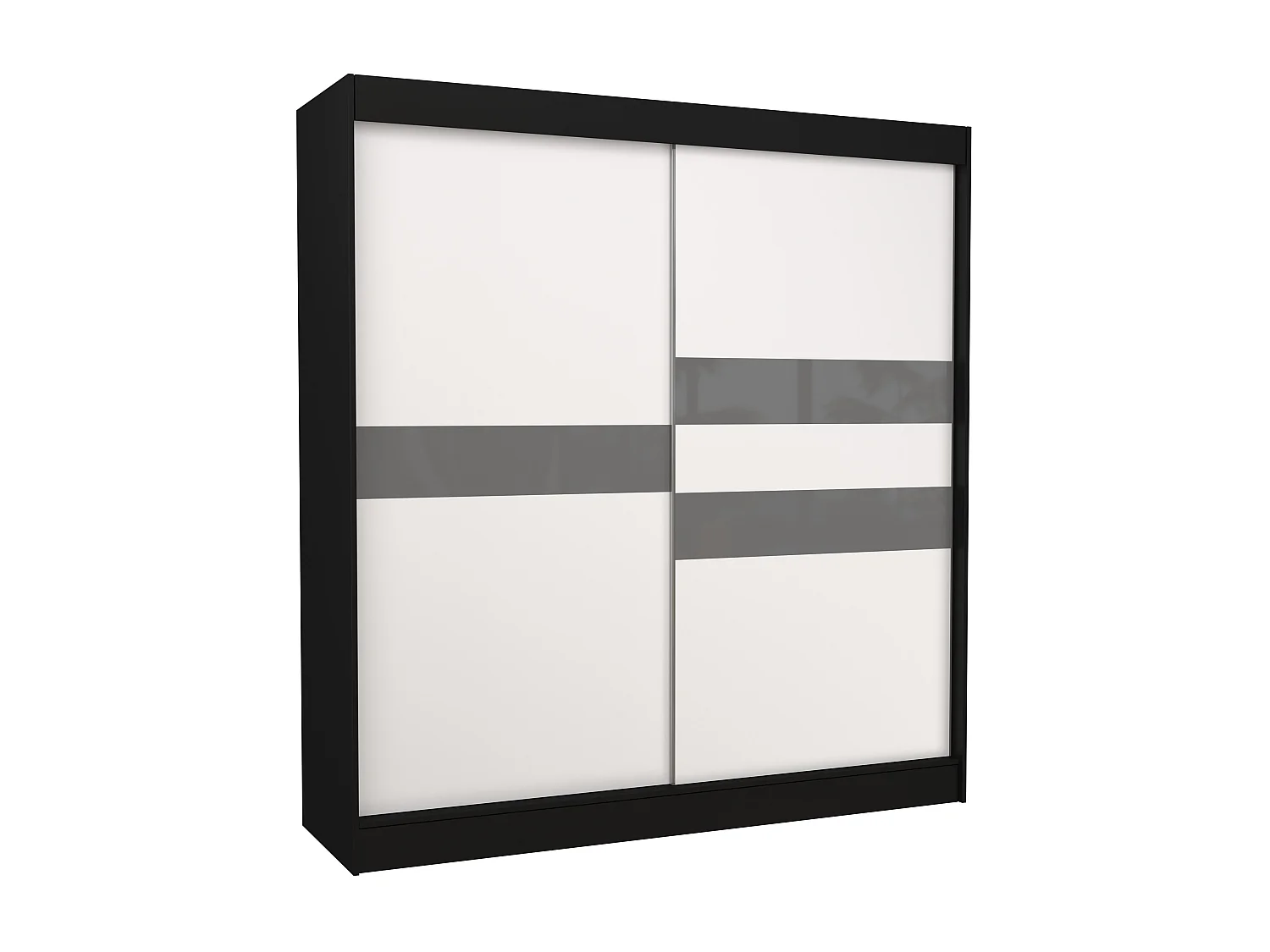 Armoire de chambre noir à portes coulissantes bois blanc mat et gris laqué Korza - 3 tailles-Largeur 150 cm