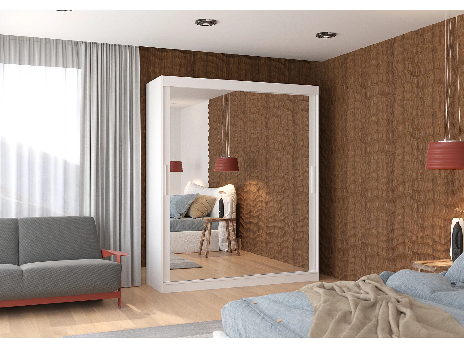 Armoire de chambre blanche 2 portes coulissantes avec miroir Toraz 180cm