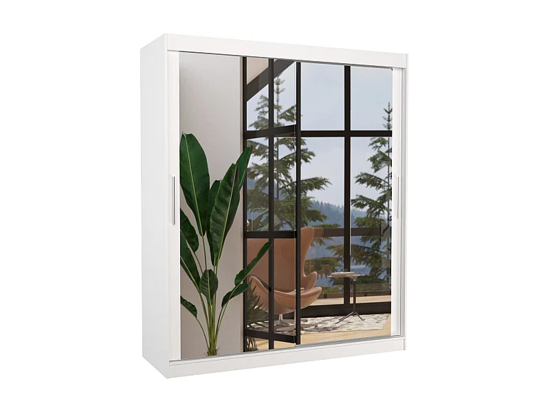 Armoire de chambre blanche 2 portes coulissantes avec miroir Toraz 180cm