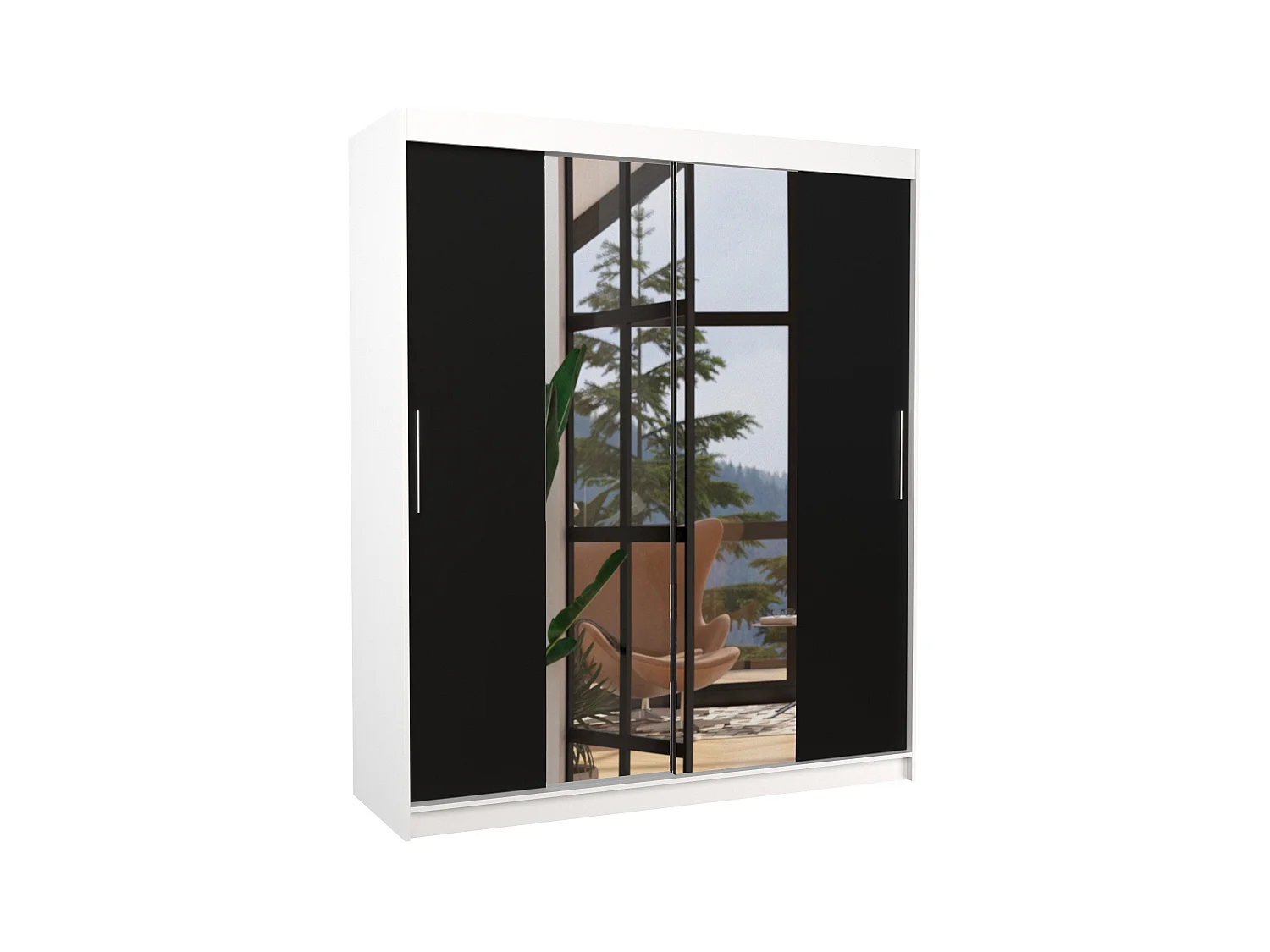 Armoire de chambre à coucher blanche 2 portes coulissantes noir et miroir Dally 180cm