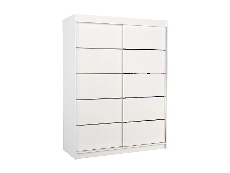 Armoire de chambre à coucher blanche 2 portes coulissantes bois blanc et alu Kubik 150cm