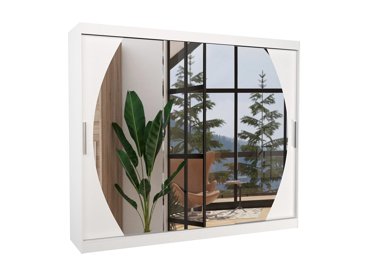 Grande armoire de chambre à coucher 3 portes coulissantes blanches et miroir Kerry 250cm