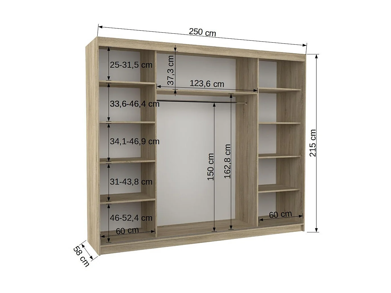 Grande armoire de chambre moderne 3 portes coulissantes noir et miroir Douko 250cm