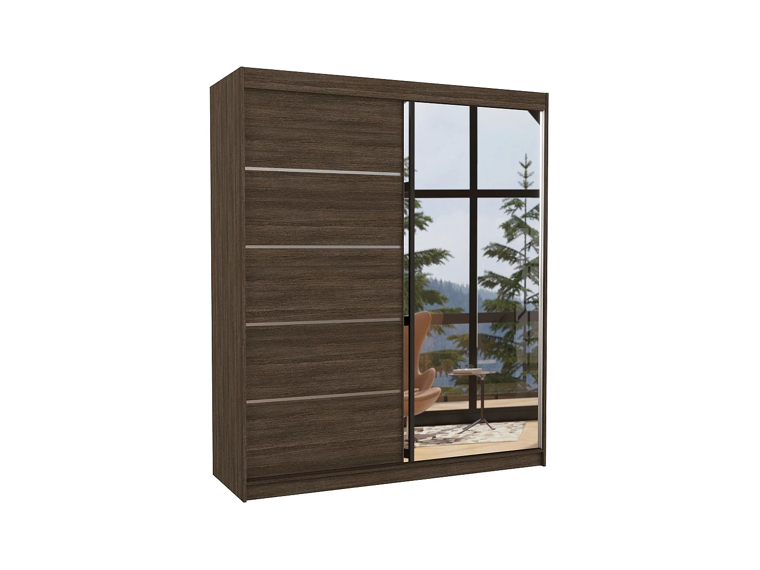 Armoire de chambre design marron 2 portes coulissantes bois marron et alu avec miroir Karena 180cm