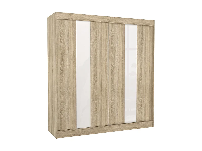 Armoire de chambre à portes coulissantes bois clair mat et blanc laqué Karola - 3 tailles-Largeur 120 cm