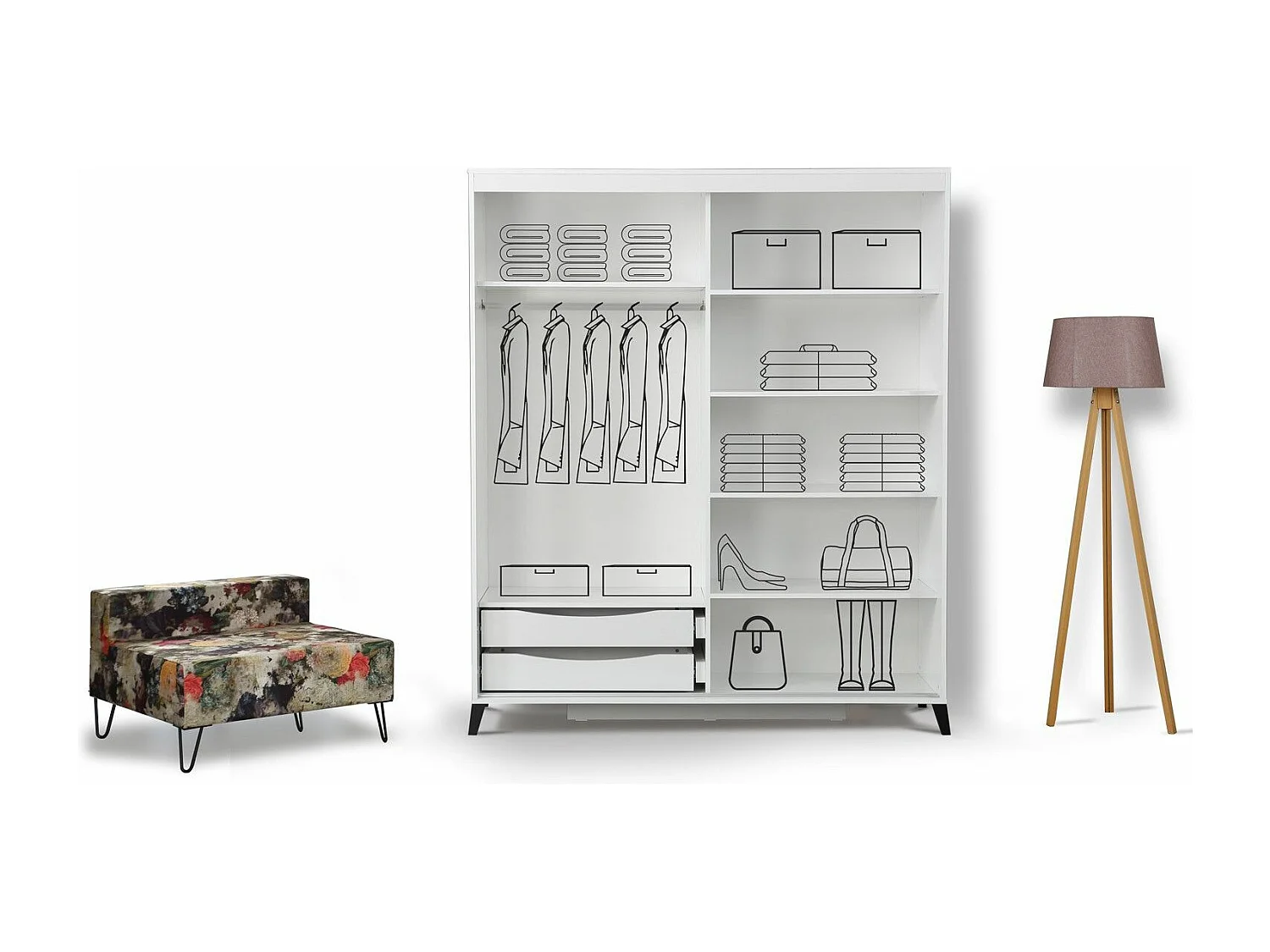 Witte volwassenenkast 2 schuifdeuren met spiegel Marka-Breedte 150 cm