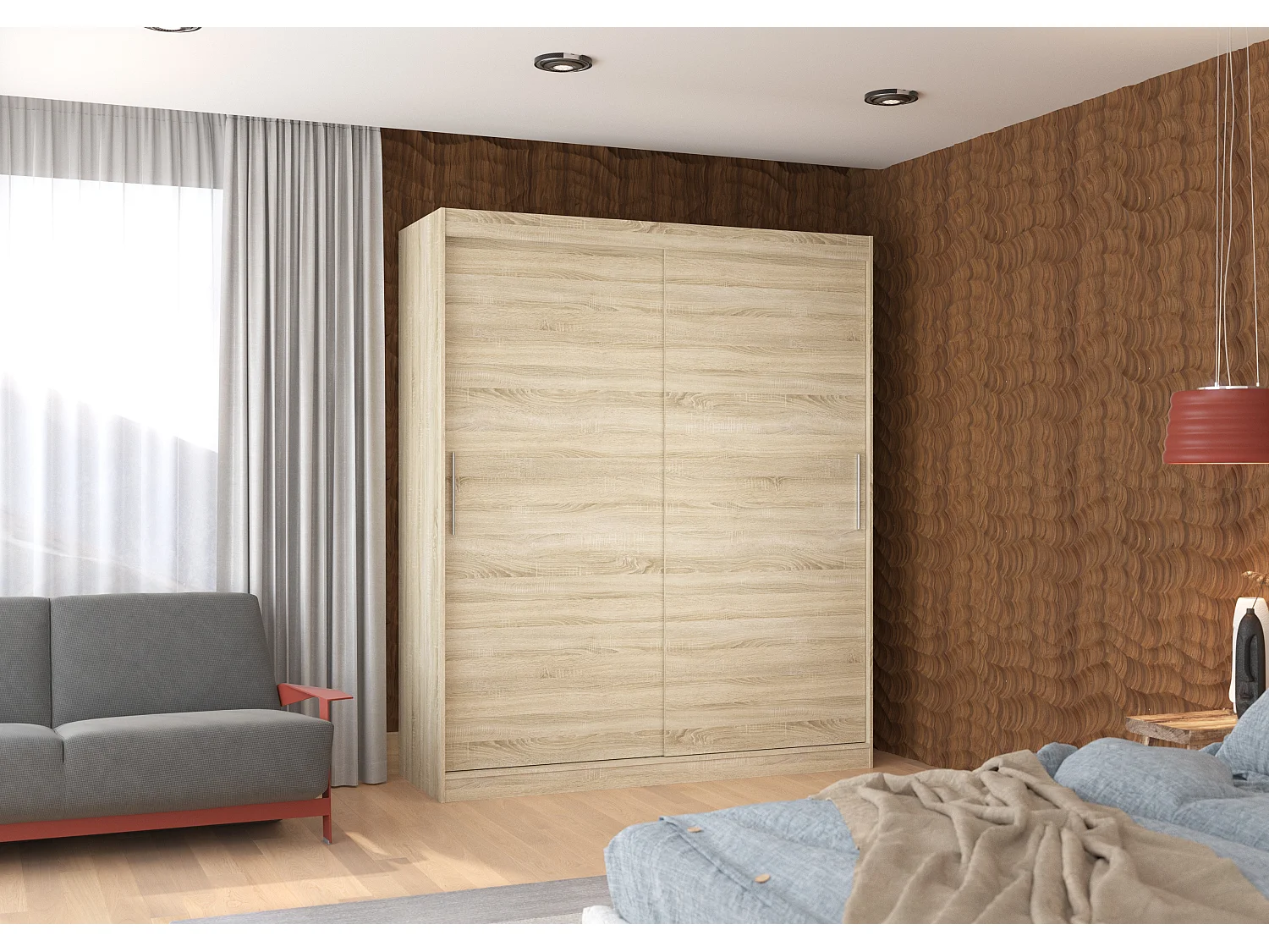 Armoire de chambre à coucher naturel 2 portes coulissantes Kelly 180cm