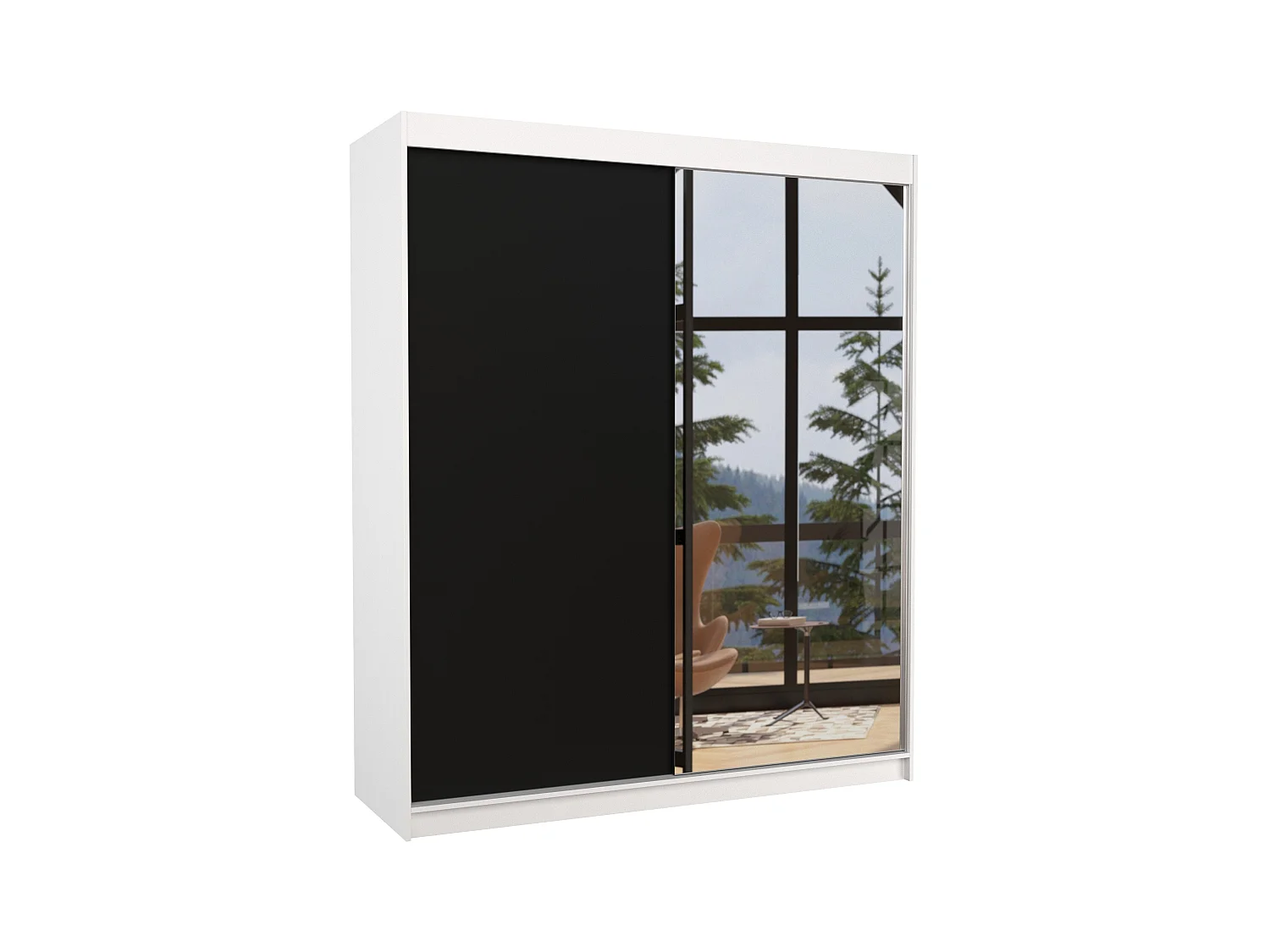 Armoire de chambre à coucher blanche 2 portes coulissantes 1 noir et 1 miroir Masso 180cm