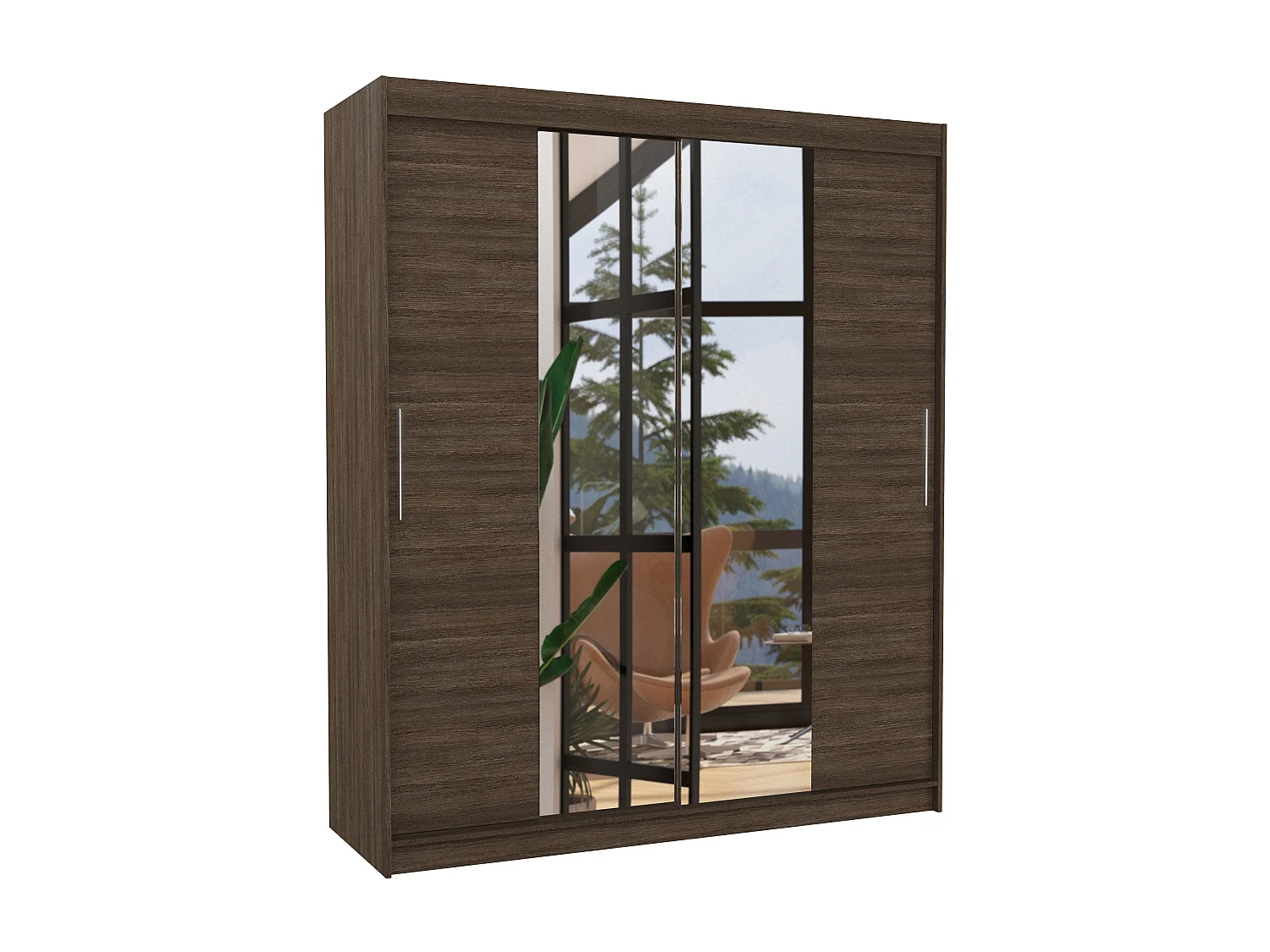 Armoire de chambre à coucher 2 portes coulissantes marron et miroir Dally 180cm