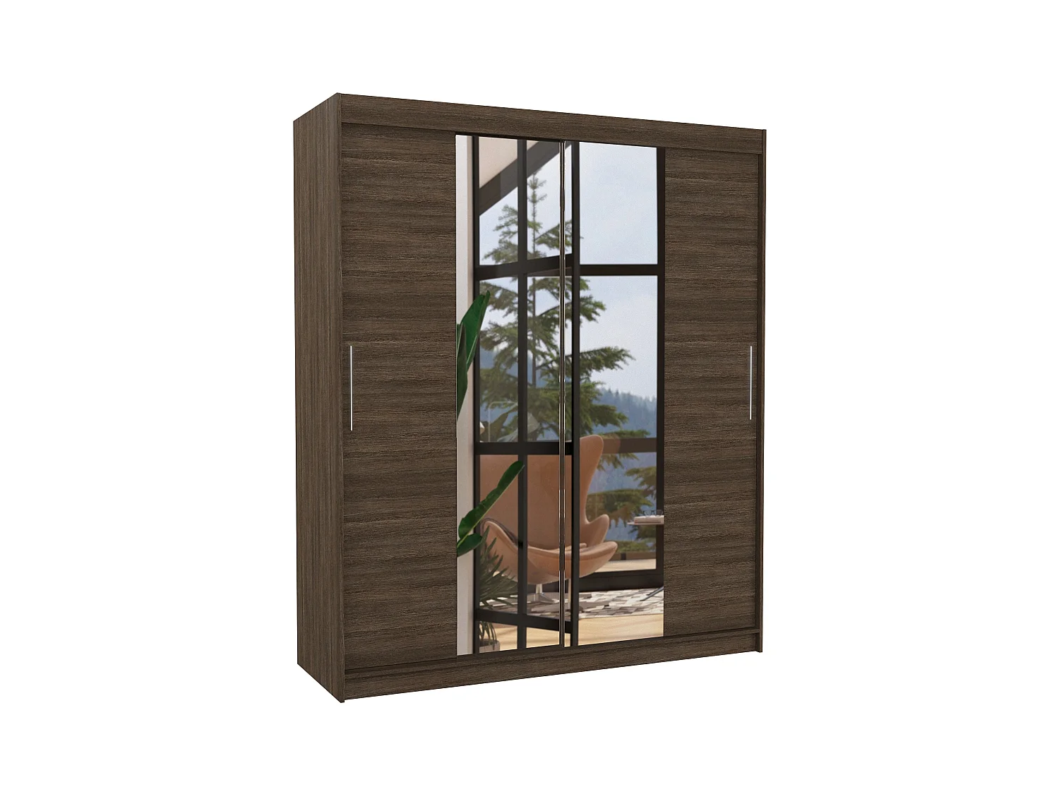Armoire de chambre à coucher 2 portes coulissantes marron et miroir Dally 180cm