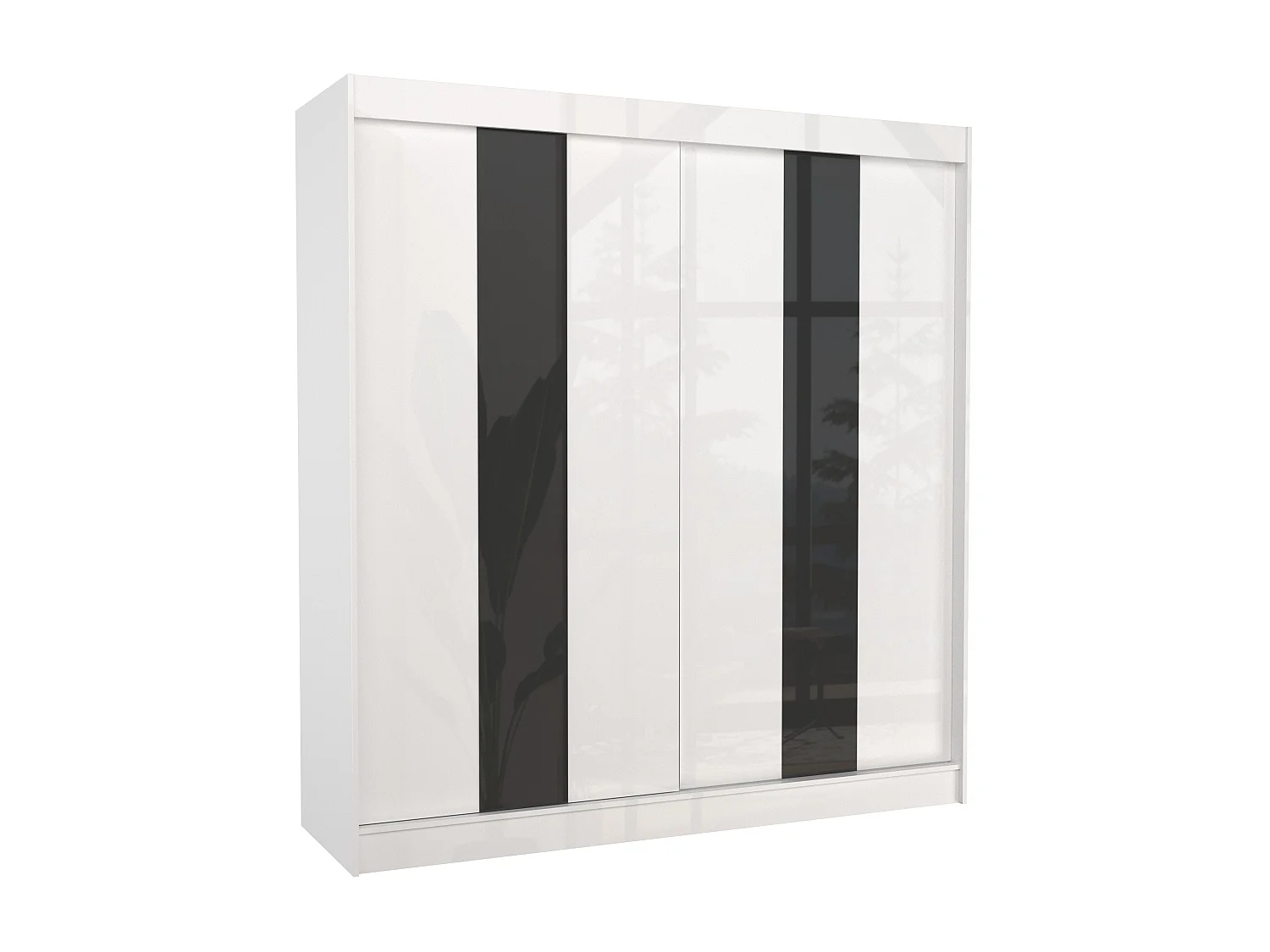 Armoire de chambre à portes coulissantes bois blanc mat et noir laqué Karola - 3 tailles-Largeur 120 cm