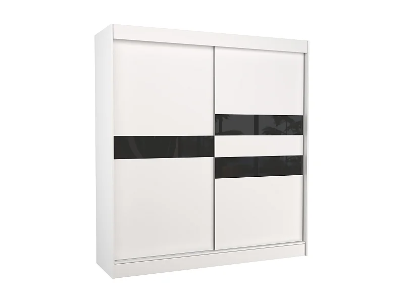 Armoire de chambre à portes coulissantes bois blanc mat et noir laqué Korza - 3 tailles-Largeur 150 cm