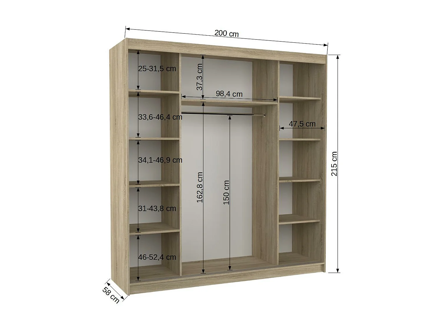 Armoire chambre adulte noir et blanche 2 portes coulissantes Kamia 200cm