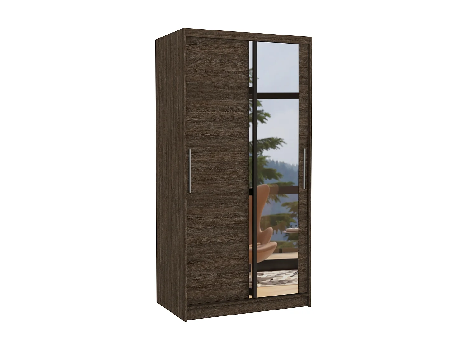 Petite armoire de chambre 2 portes coulissantes marron avec miroir Bazo 100cm