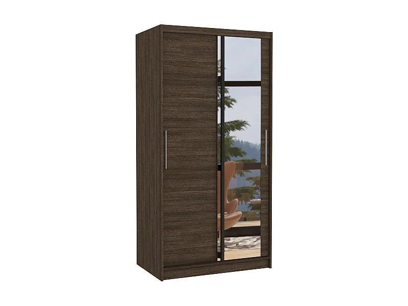 Petite armoire de chambre 2 portes coulissantes marron avec miroir Bazo 100cm