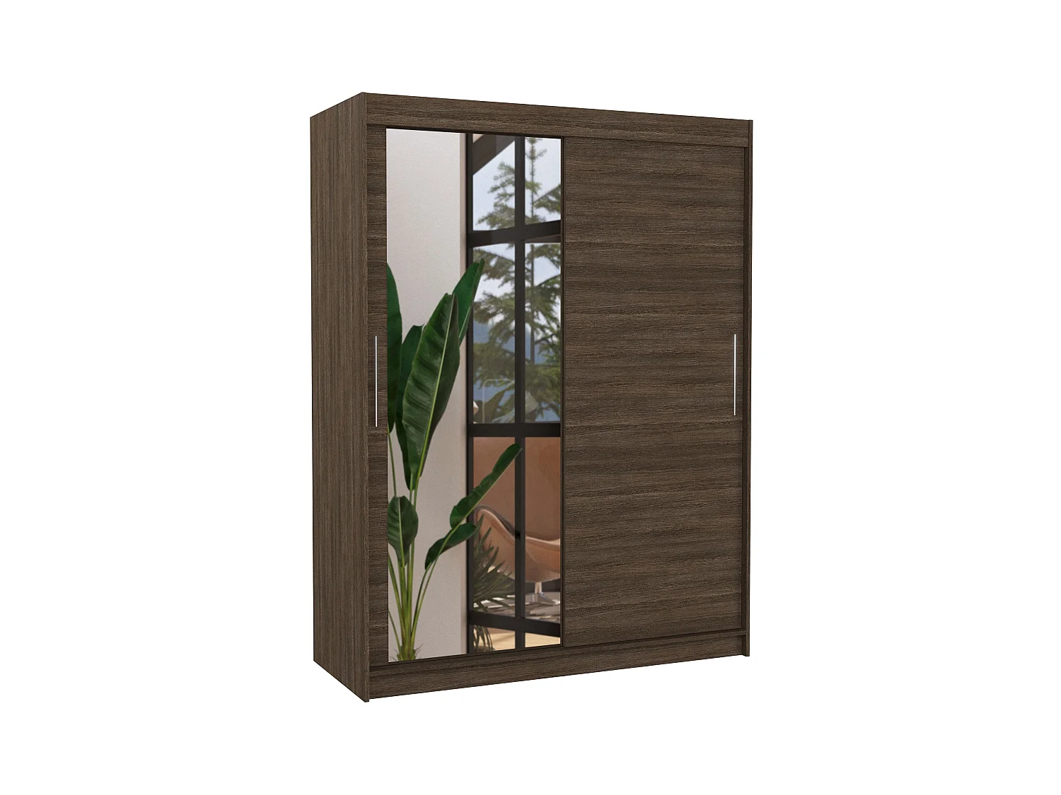 Armoire de chambre 2 portes coulissantes 1 marron 1 miroir Bianky 150cm