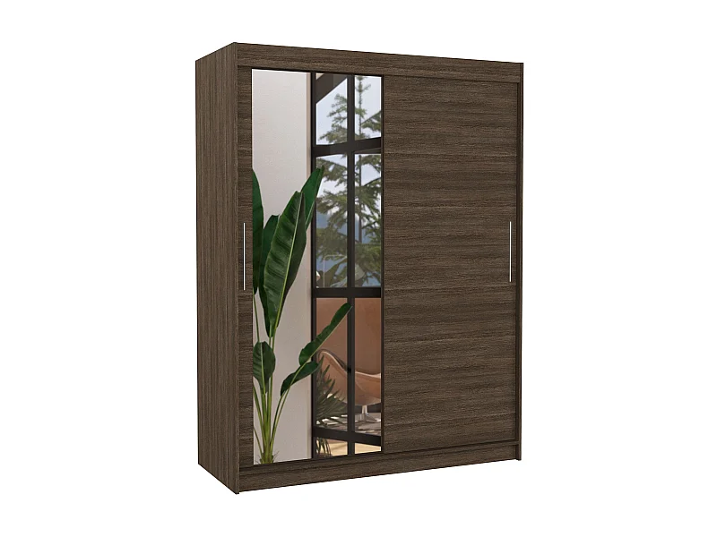 Armoire de chambre 2 portes coulissantes 1 marron 1 miroir Bianky 150cm