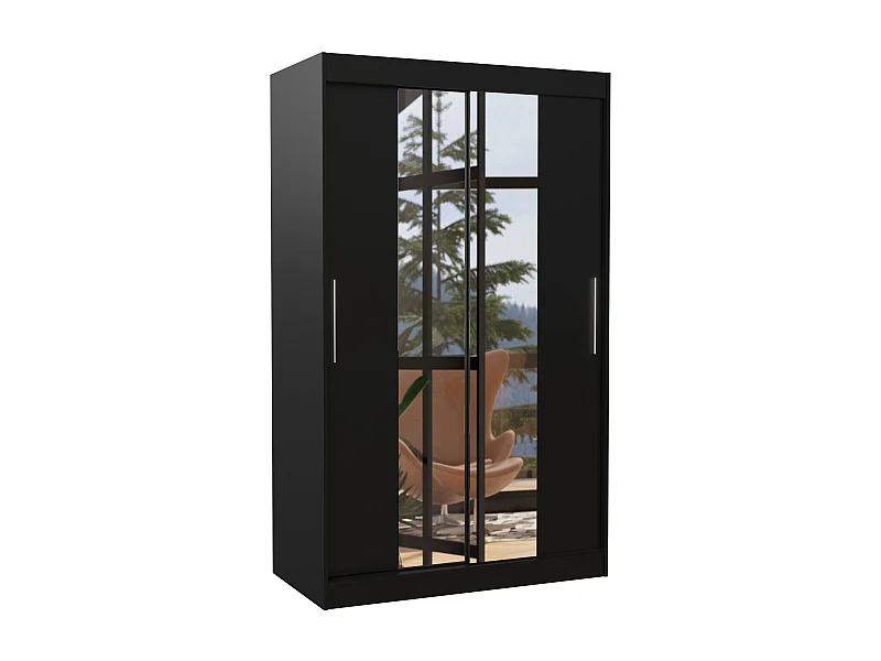 Petite armoire de chambre 2 portes coulissantes noir et miroir Tinko 120cm
