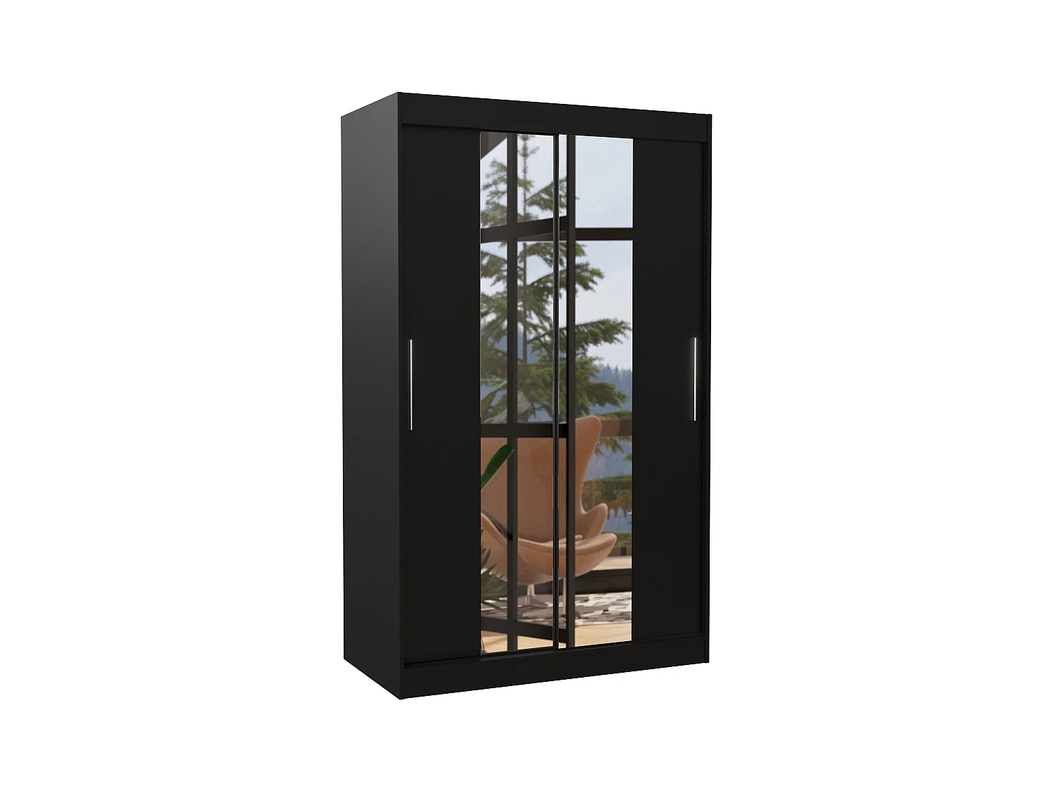 Petite armoire de chambre 2 portes coulissantes noir et miroir Tinko 120cm