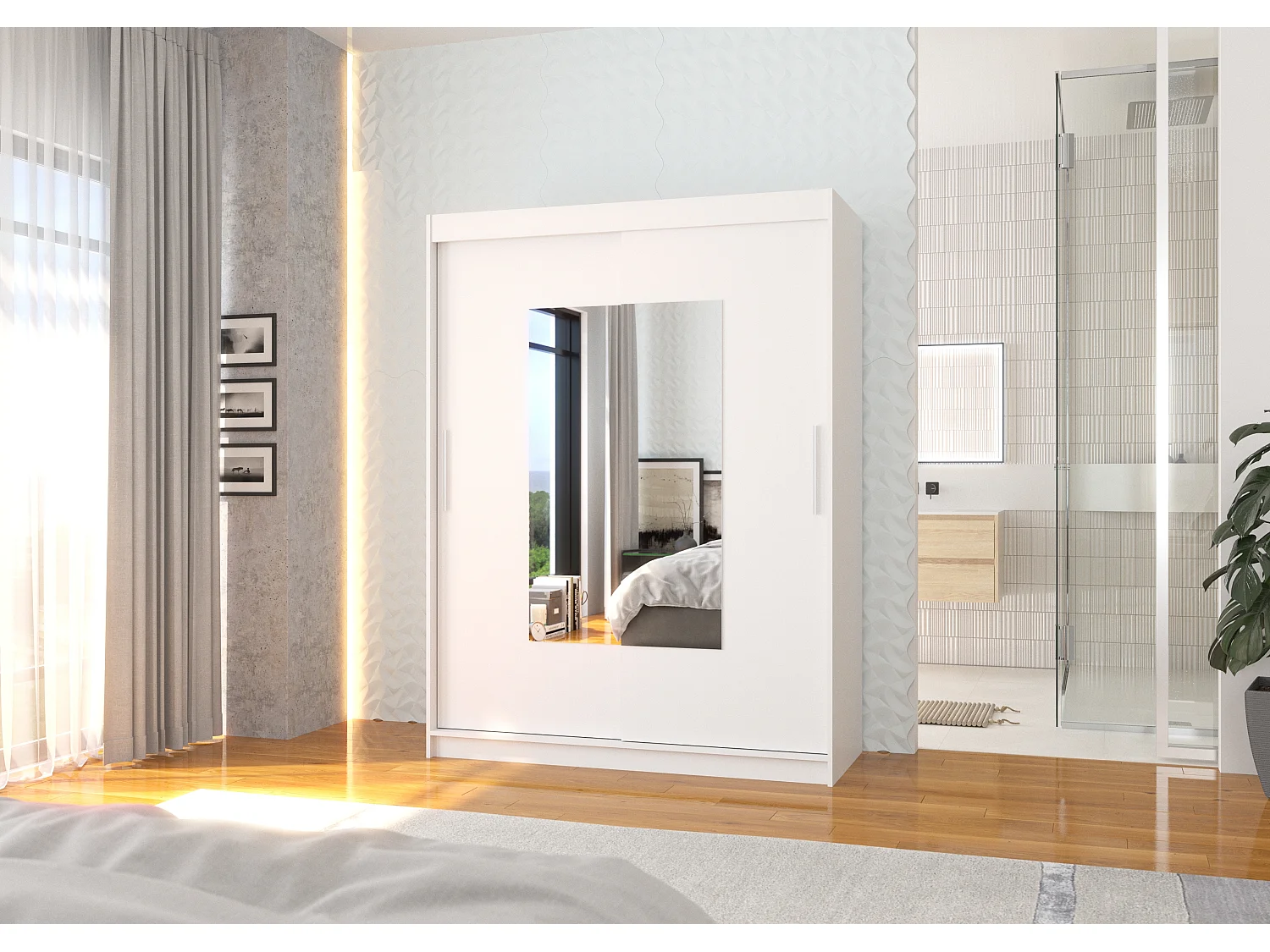 Armoire de chambre 2 portes coulissantes blanc et miroir Dova 150cm