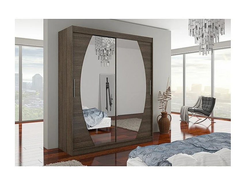 Armoire de chambre à coucher 2 portes coulissantes marron et miroir Balko 180cm