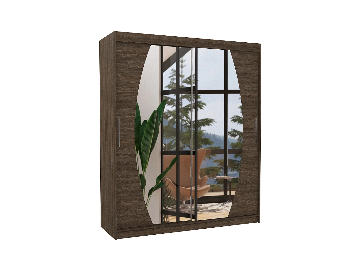 Armoire de chambre à coucher 2 portes coulissantes marron et miroir Balko 180cm