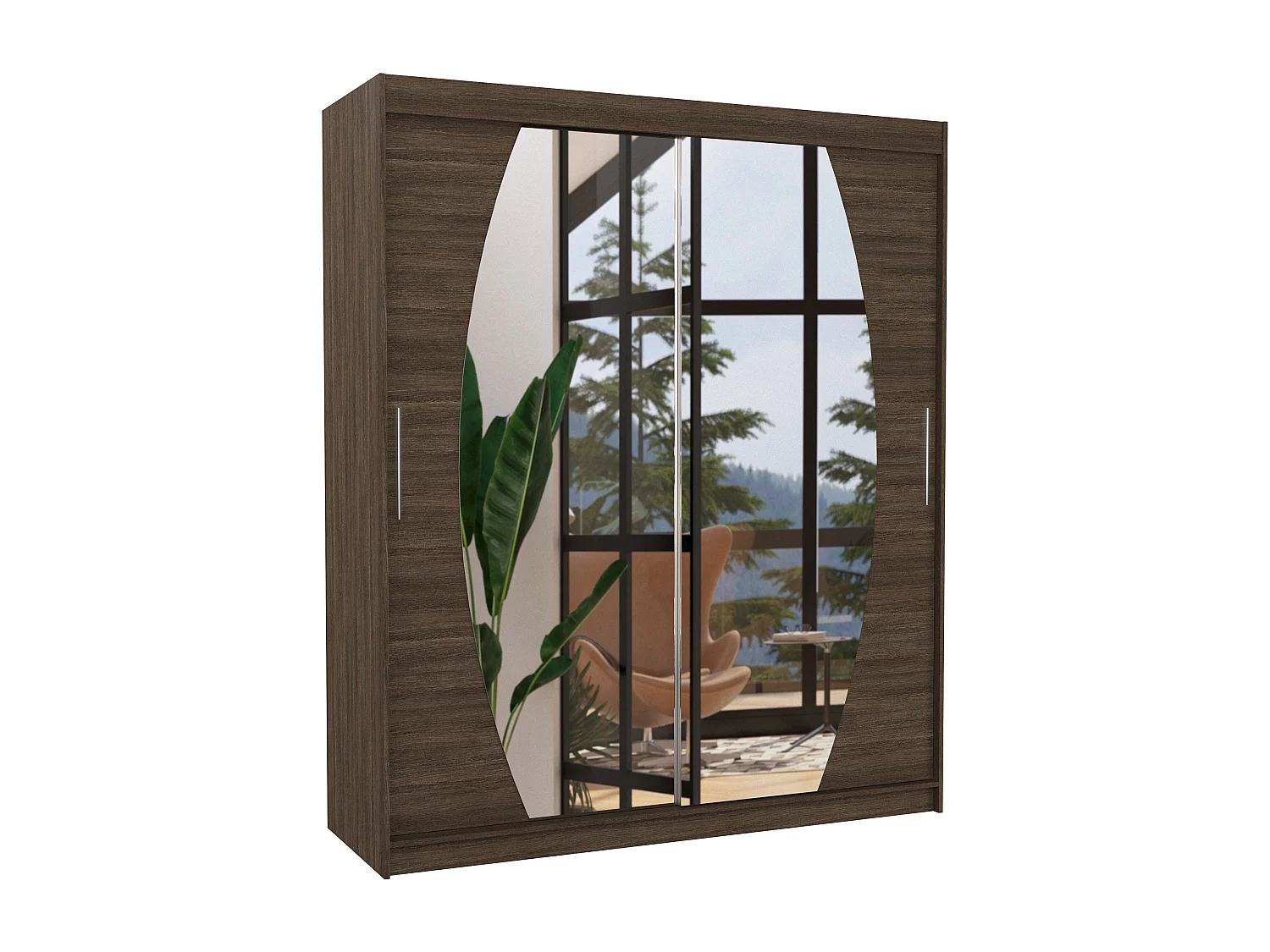 Armoire de chambre à coucher 2 portes coulissantes marron et miroir Balko 180cm