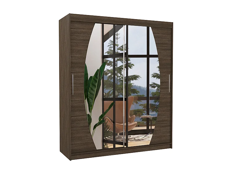 Armoire de chambre à coucher 2 portes coulissantes marron et miroir Balko 180cm