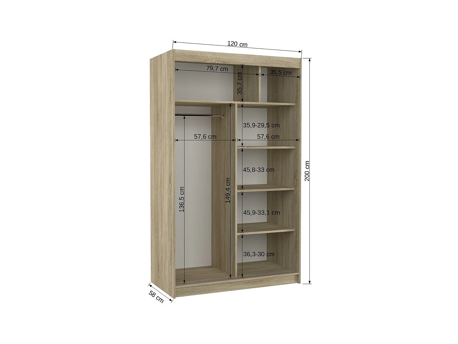 Petite armoire de chambre 2 portes coulissantes 1 bois marron 1 miroir Roba 120cm