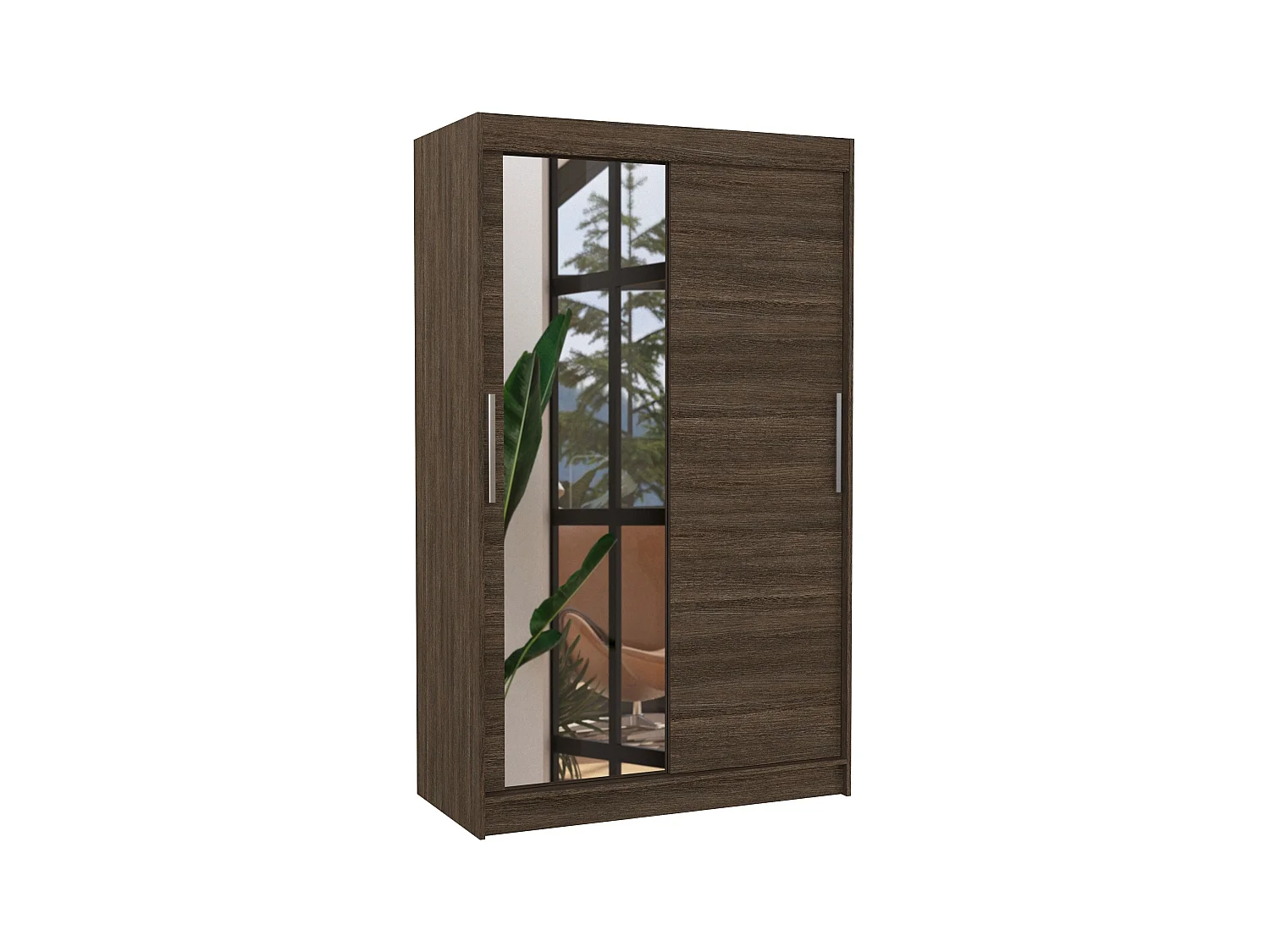 Petite armoire de chambre 2 portes coulissantes 1 bois marron 1 miroir Roba 120cm