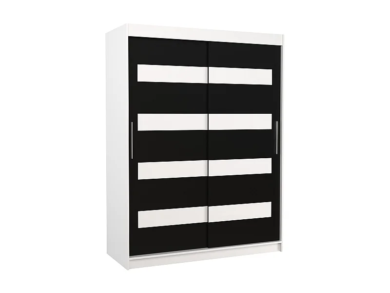 Armoire de chambre à coucher blanche 2 portes coulissantes noir mat et blanc laqué Zanko 150cm