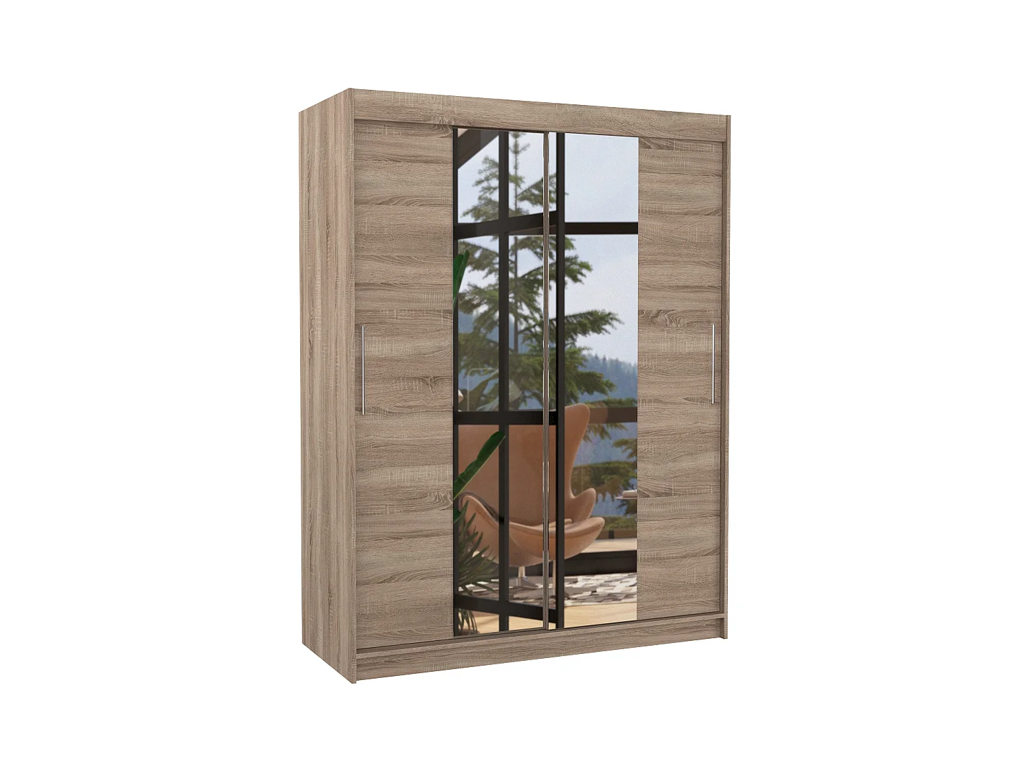 Armoire de chambre 2 portes coulissantes bois truffe et miroir Linoa 150cm