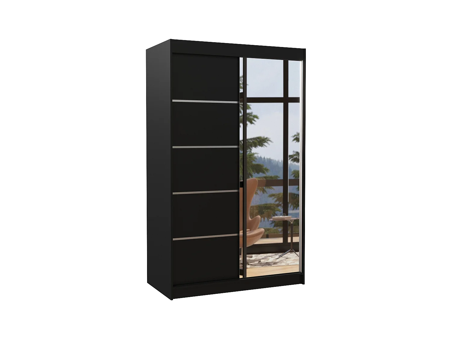 Petite armoire de chambre 2 portes coulissantes bois noir et miroir Noka 120cm