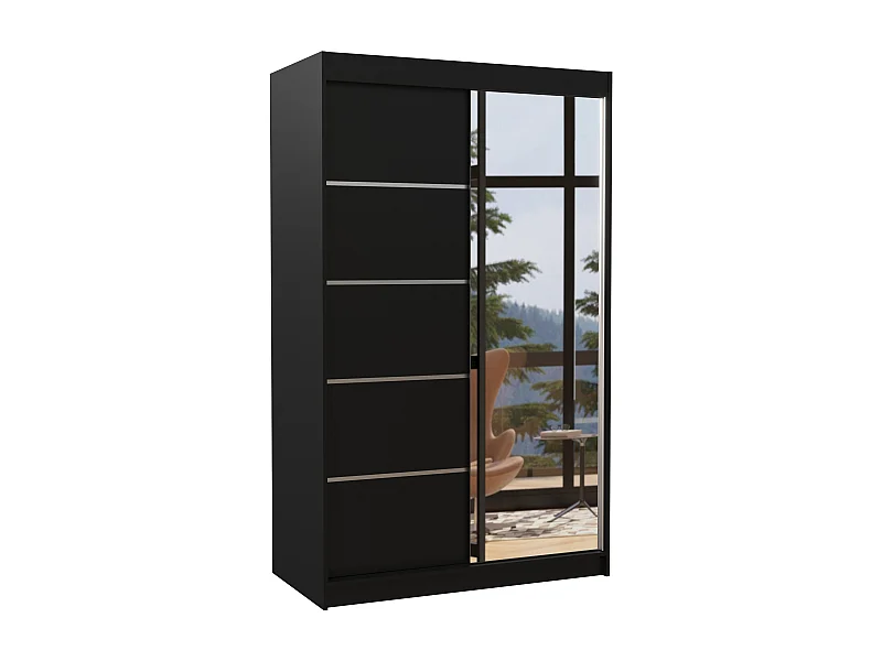 Petite armoire de chambre 2 portes coulissantes bois noir et miroir Noka 120cm