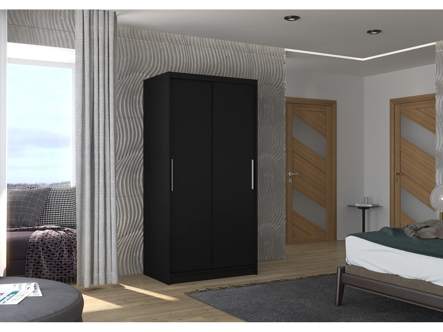 Petite armoire de chambre à coucher noir 2 portes coulissantes Kilane 100cm