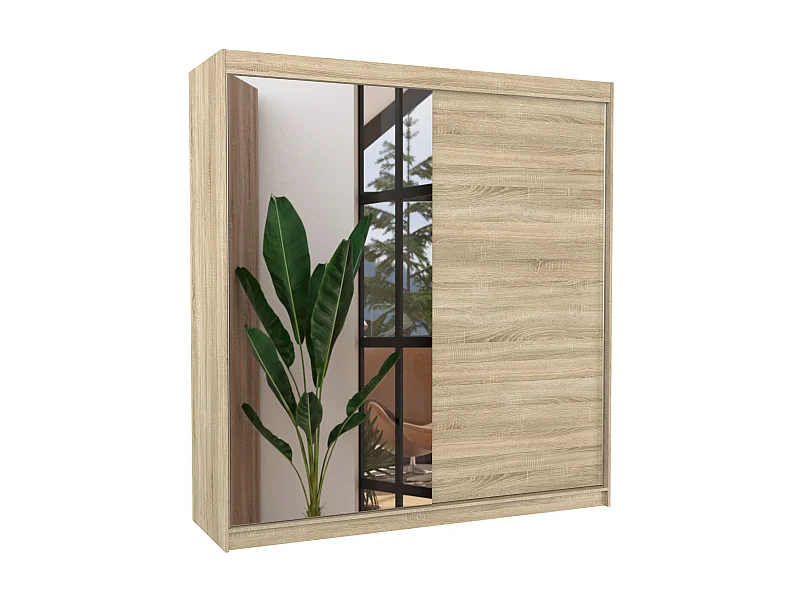 Armoire moderne chambre adulte 2 portes coulissantes 1 naturel 1 miroir Davia 200cm