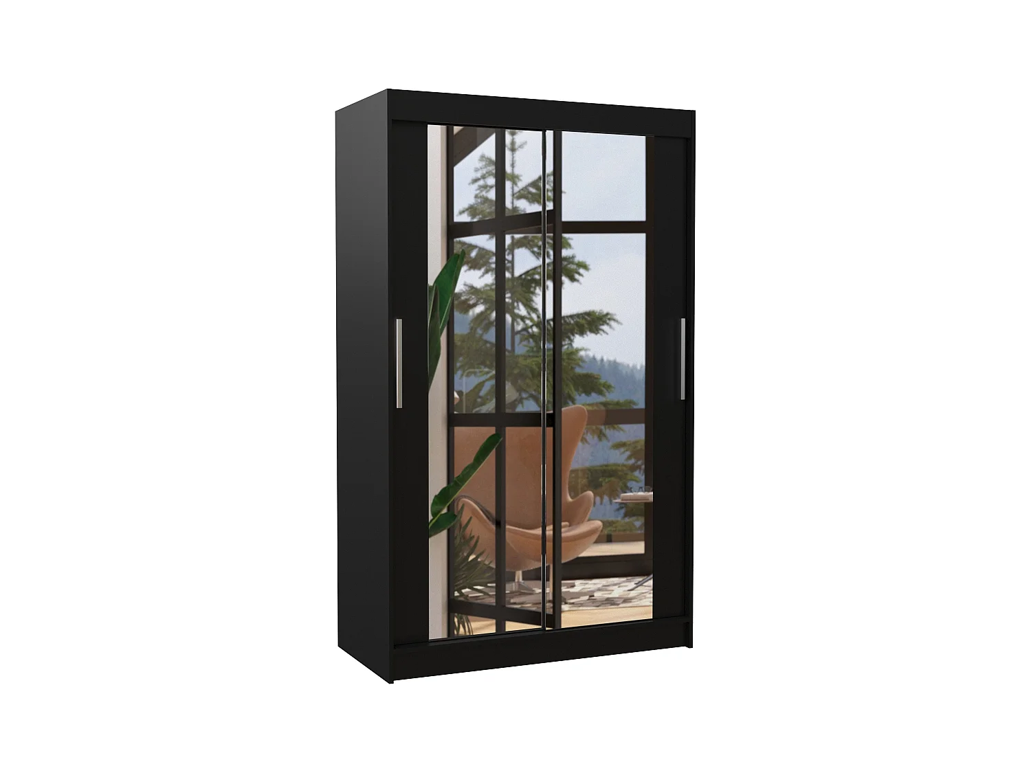 Petite armoire moderne de chambre à coucher noir avec 2 portes coulissantes miroir Ibizo 120cm