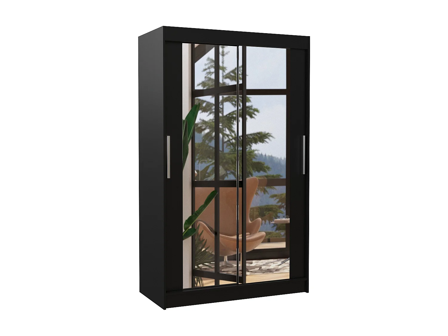 Petite armoire moderne de chambre à coucher noir avec 2 portes coulissantes miroir Ibizo 120cm