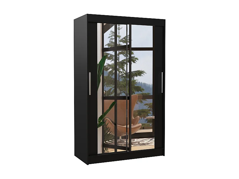Petite armoire moderne de chambre à coucher noir avec 2 portes coulissantes miroir Ibizo 120cm