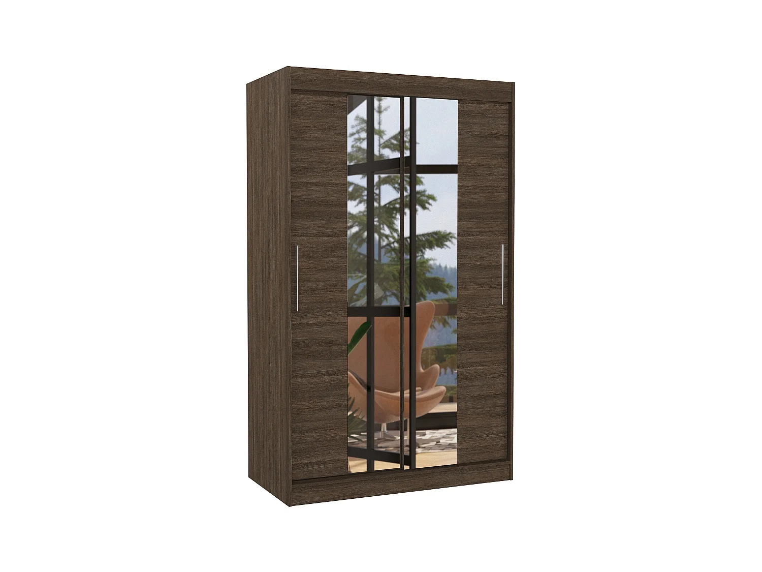 Petite armoire de chambre 2 portes coulissantes marron et miroir Tinko 120cm