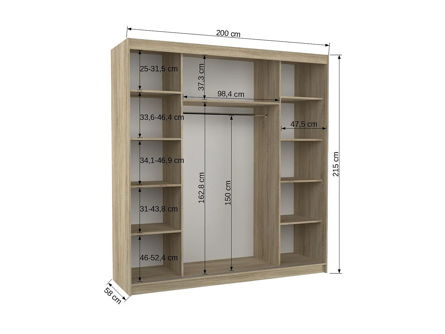 Armoire chambre adulte 2 portes coulissantes bois blanc et miroir Dalia 200cm