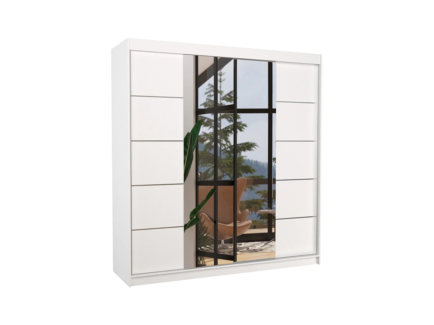 Armoire chambre adulte 2 portes coulissantes bois blanc et miroir Dalia 200cm