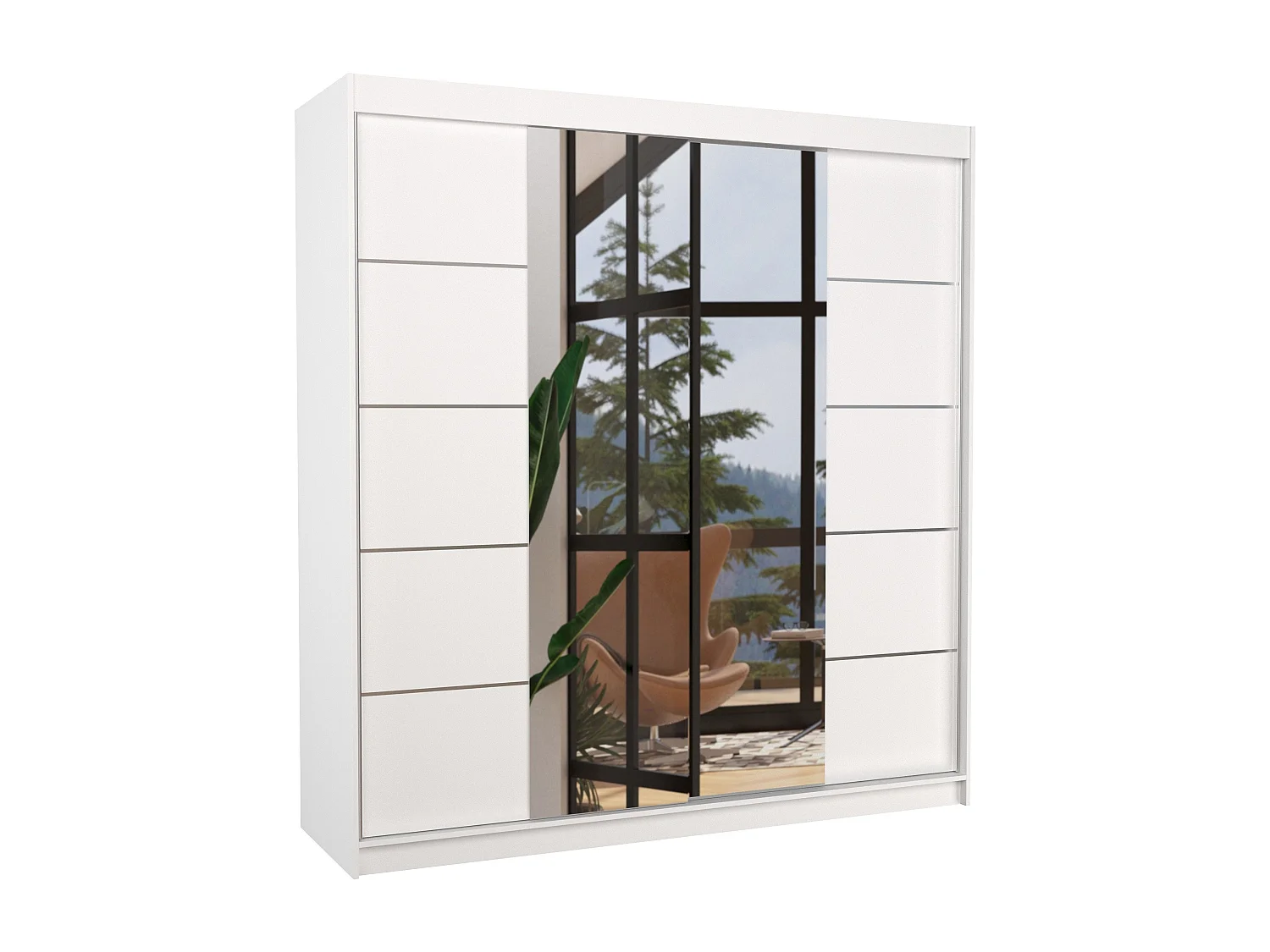 Armoire chambre adulte 2 portes coulissantes DALIA 200cm avec miroir-Blanc