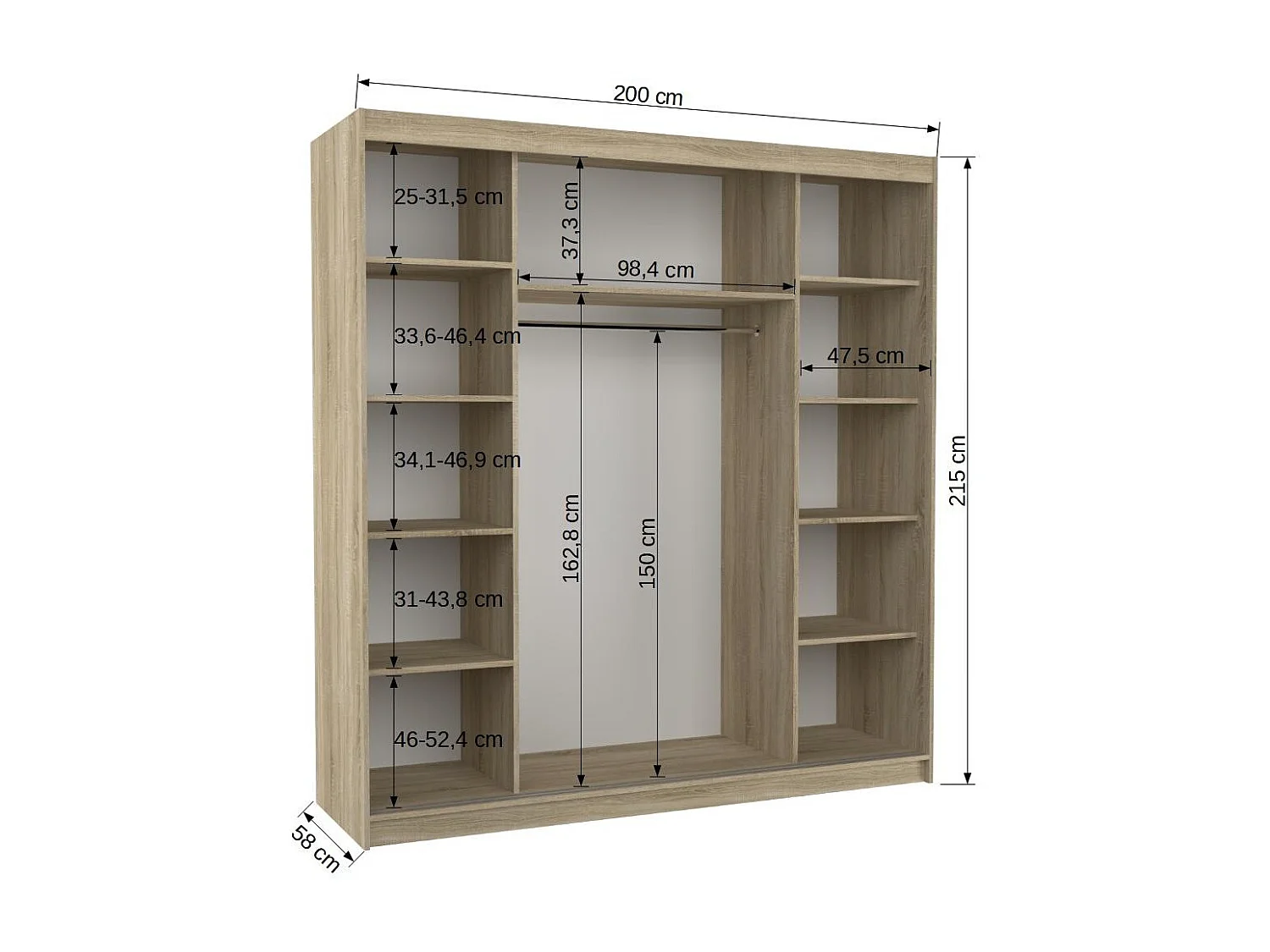 Armoire chambre adulte 2 portes coulissantes DALIA 200cm avec miroir-Blanc