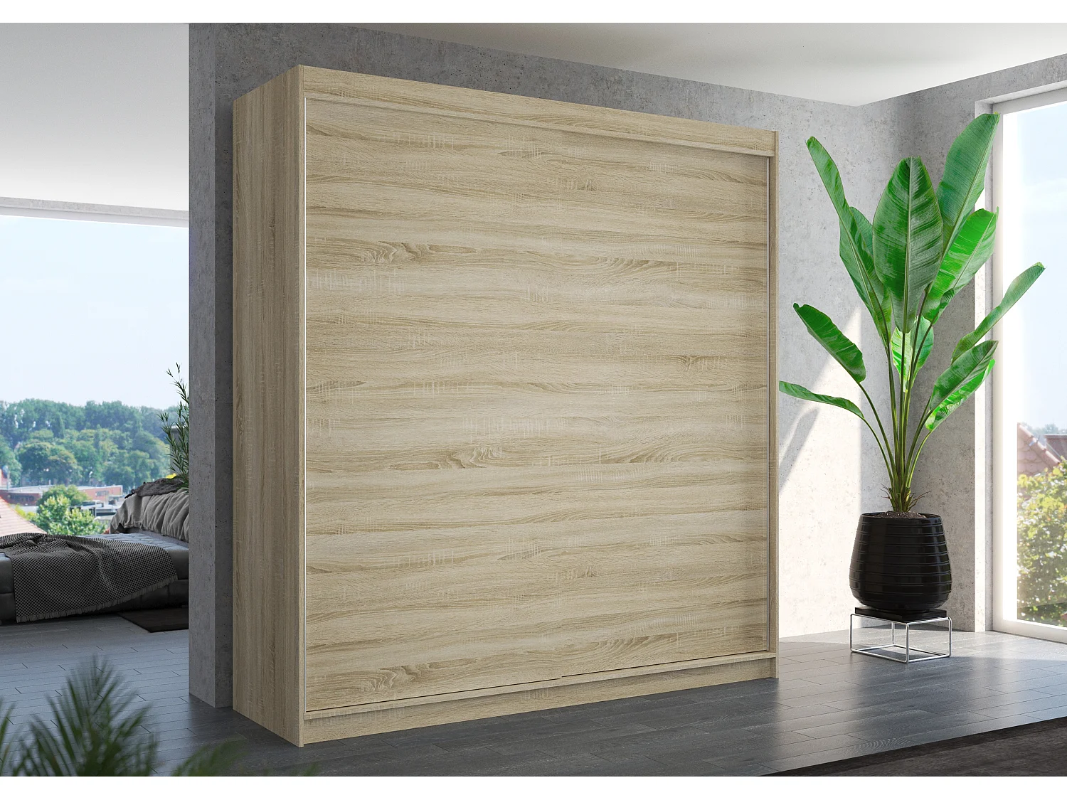 Kledingkast voor volwassen slaapkamer licht hout 2 schuifdeuren Terika 200 cm