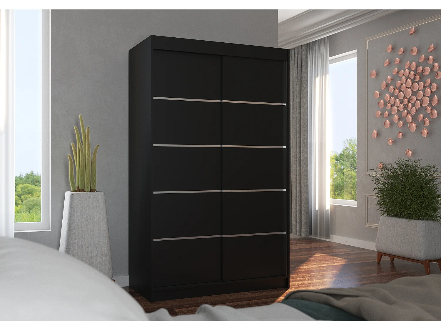 Petite armoire de chambre noir avec 2 portes coulissantes Benko 120cm