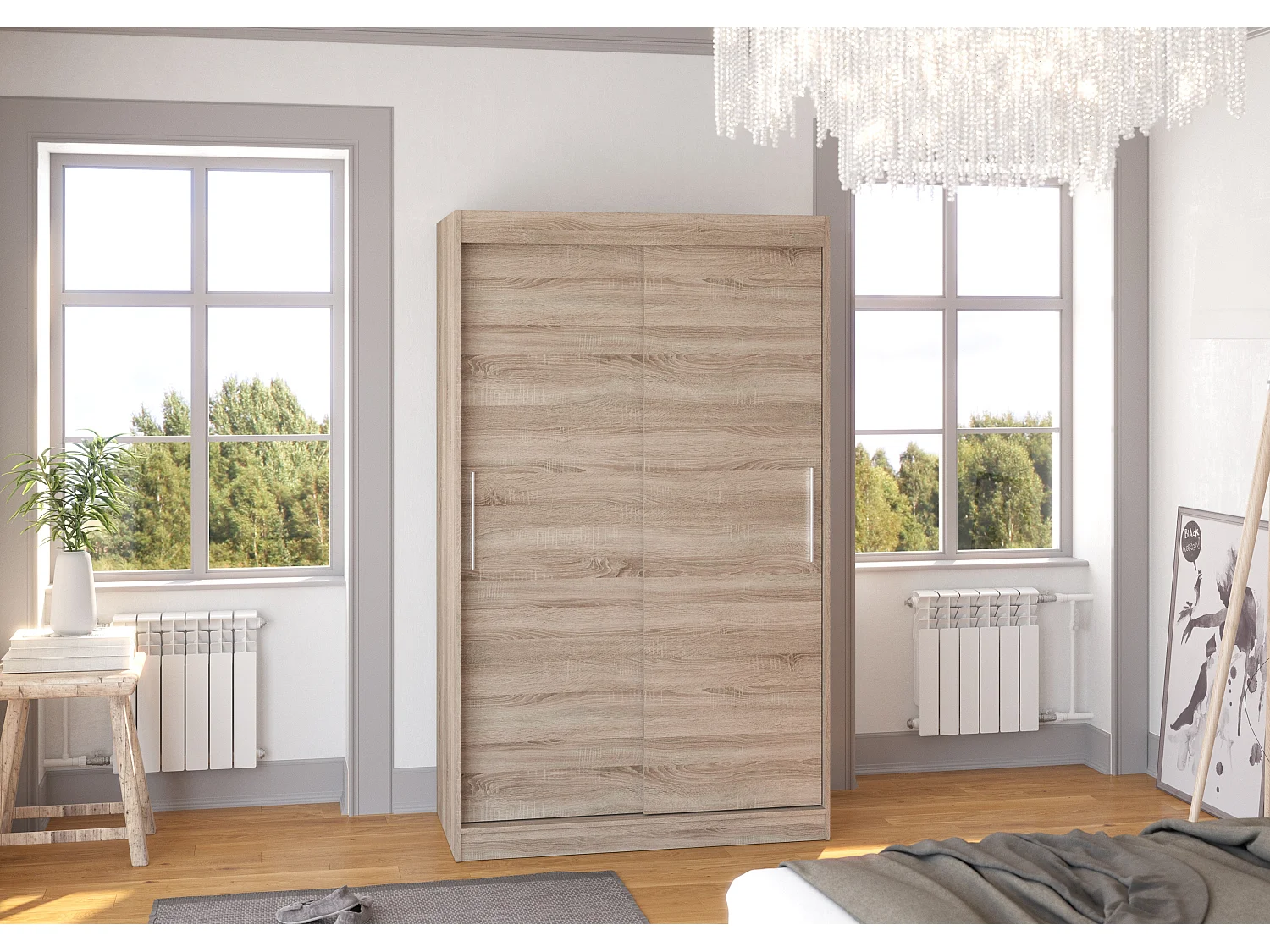 Petite armoire de chambre bois truffe Sonoma avec 2 portes coulissantes Keria 120cm